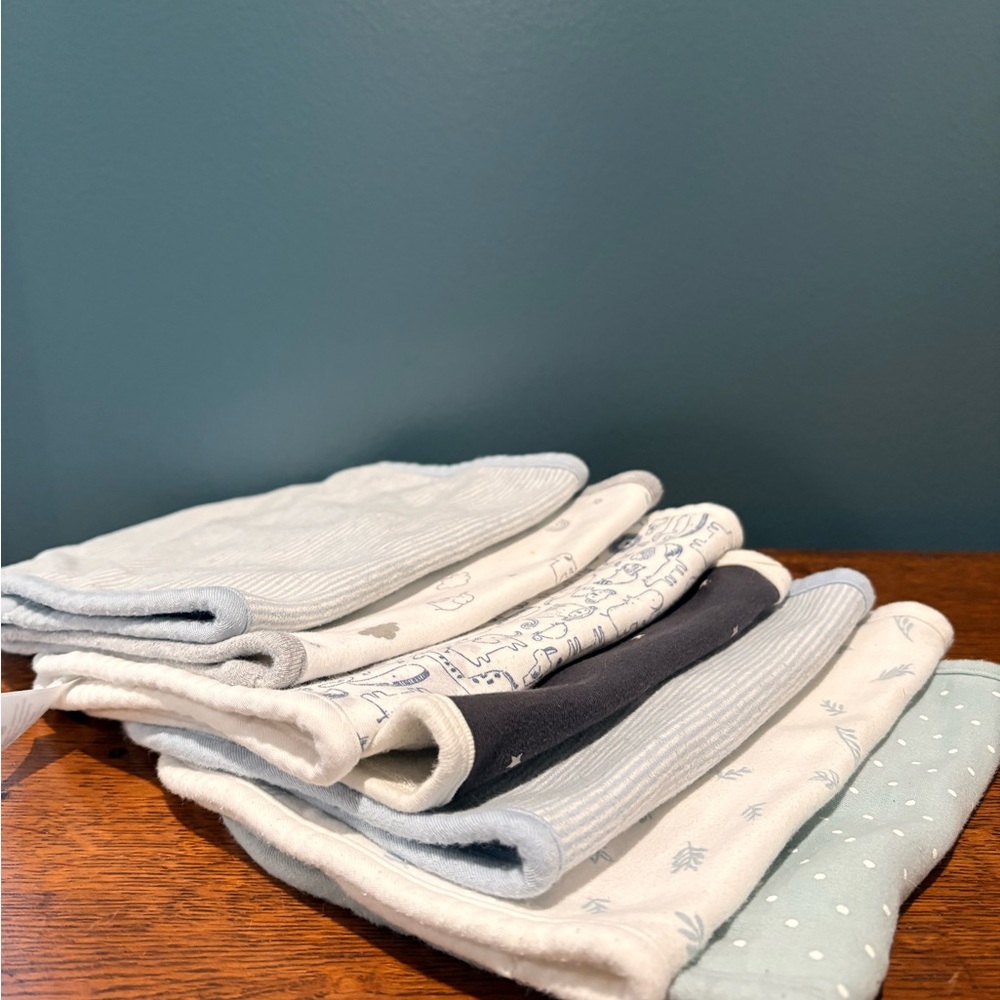 Lot of 7 Carter's Assorted Baby Burpcloths - Blue, Gray, White
